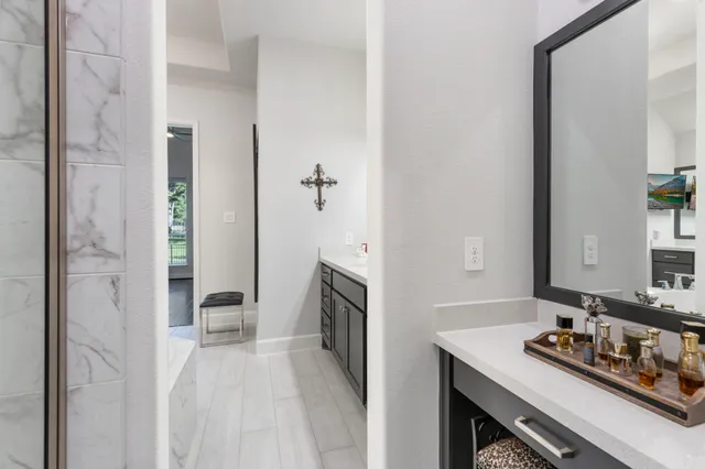 a bathroom with shower