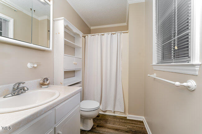 6693 Silk Hope Liberty Road Siler City, NC 27344 - Photo 17 of 32 a bathroom with a granite countertop sink toilet and shower