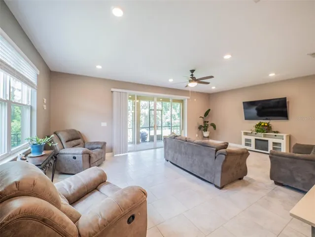 a view of an outdoor space with a large window