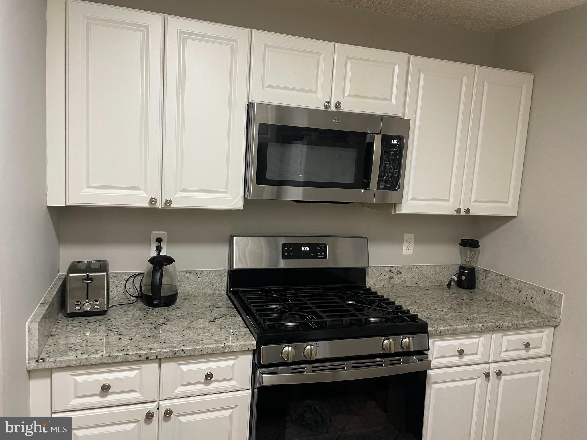 21012 Timber Ridge Terrace, Unit 201 Ashburn, VA 20147 - Photo 20 of 37 a kitchen with granite countertop white cabinets and a stove top oven