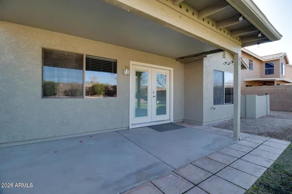 a view of a porch with a backyard