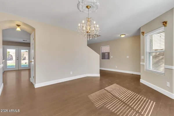 a view of a livingroom with a chandelier