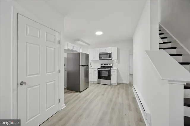 an empty room with a workbench