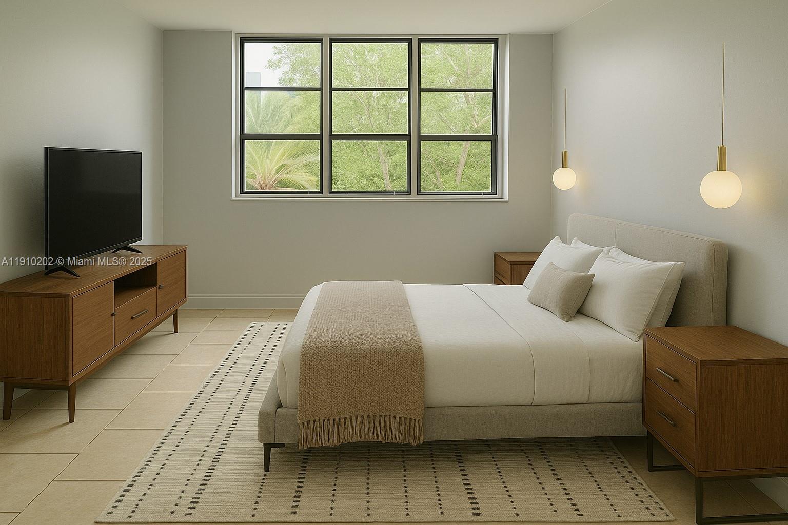 555 Northeast 30th Street, Unit 203 Miami, FL 33137 - Photo 2 of 23 a bedroom with a bed tv and a window