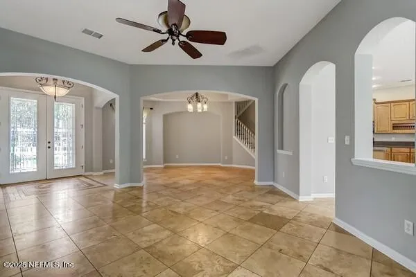 a view of a livingroom with a chandelier