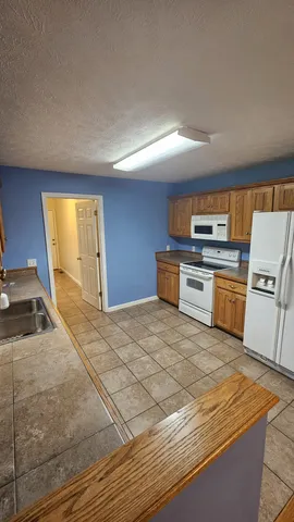 a kitchen with a stove a sink and a refrigerator
