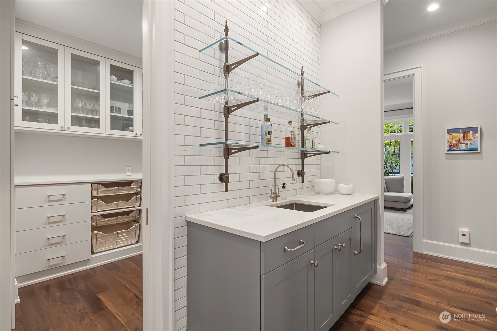 7270 North Mercer Way Mercer Island, WA 98040 - Photo 19 of 40 a bathroom with a granite countertop sink and a mirror