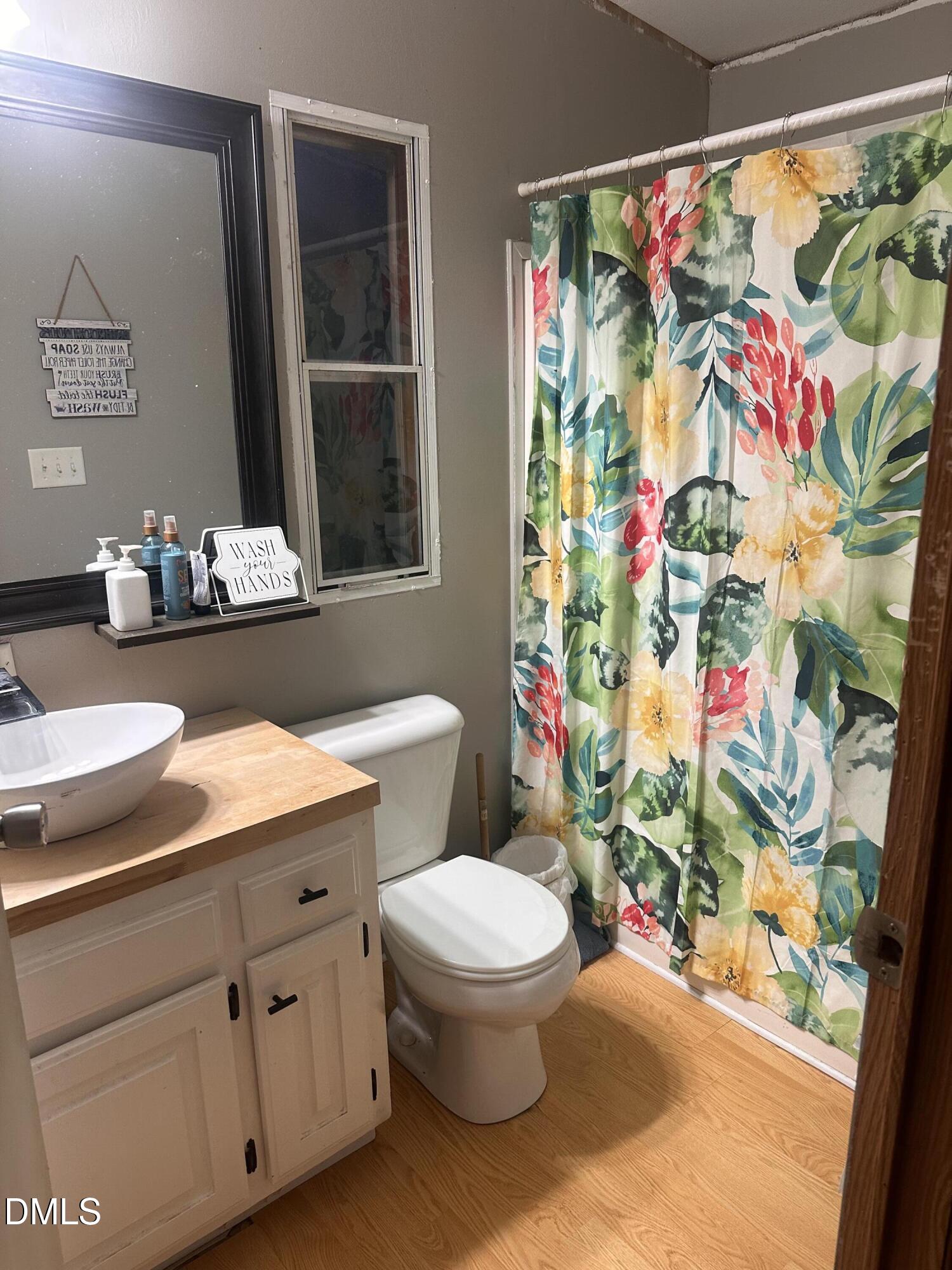 10087 Highway 39 Middlesex, NC 27557 - Photo 15 of 17 a bathroom with a sink a toilet and a shower curtain