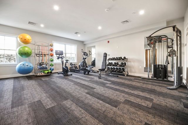 a room with gym equipment