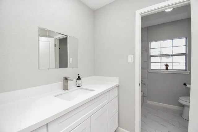 a bathroom with a bathtub