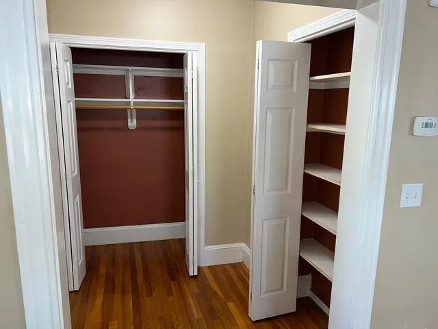 a view of walk in closet with empty racks
