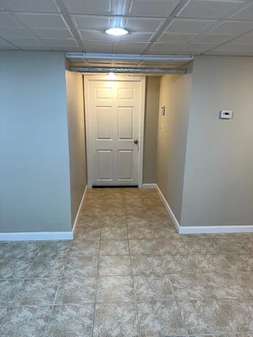 a view of hallway with a building