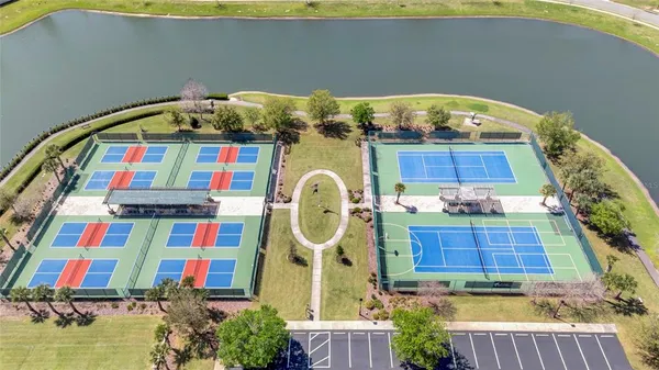 an aerial view of a entryway