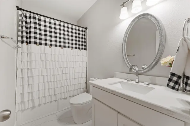 a bathroom with a sink a toilet and a mirror