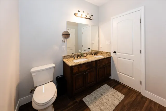 a bathroom with a toilet a sink and mirror