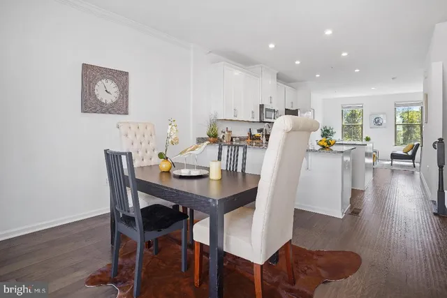 a view of a dining room with furniture wooden floor and breakfast area