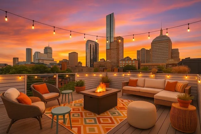 a view of a terrace with couches chairs