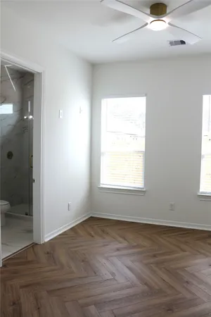 a view of a big room with wooden floor