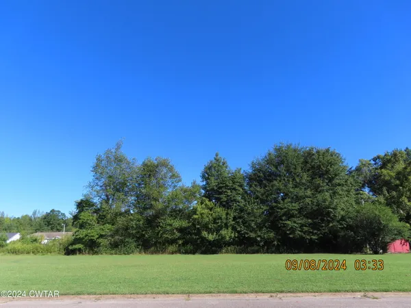a view of a field of grass and trees