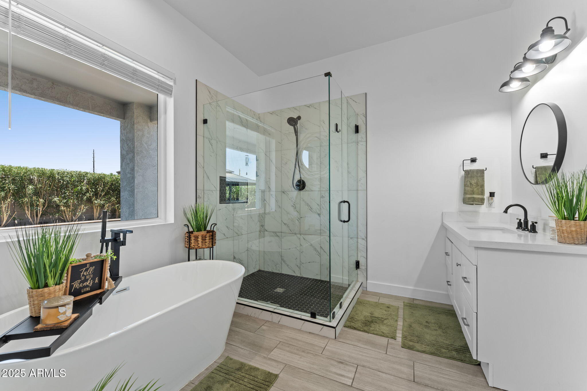 10534 East Butte Street Apache Junction, AZ 85120 - Photo 28 of 51 a bathroom with a tub a sink a mirror and a shower