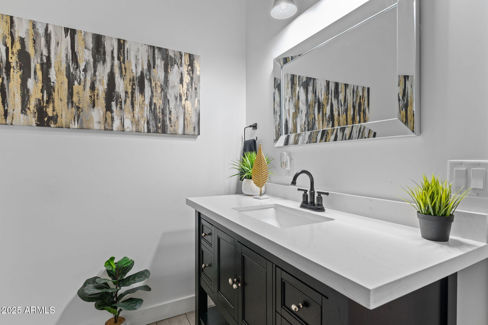 10534 East Butte Street Apache Junction, AZ 85120 - Photo 35 of 51 a bathroom with a sink a mirror and a potted plant