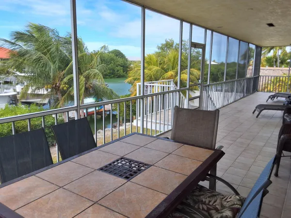 a view of a chairs and table in patio