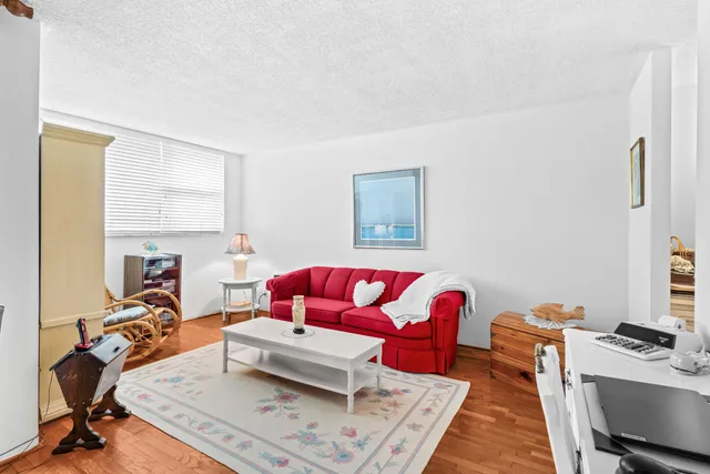 a living room with furniture a rug and a window