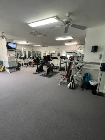a view of a room with gym equipment
