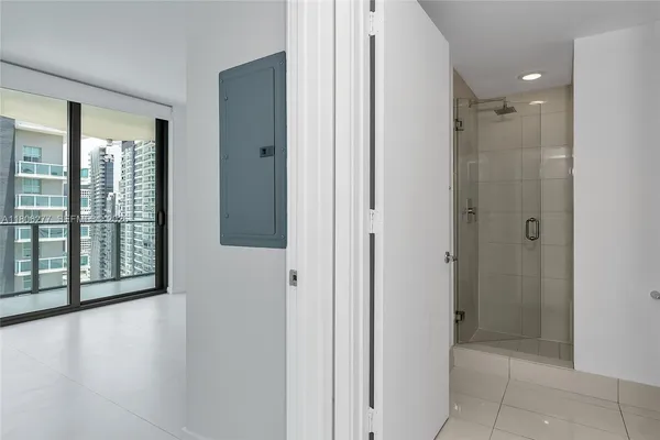 a view of a glass door with a glass door