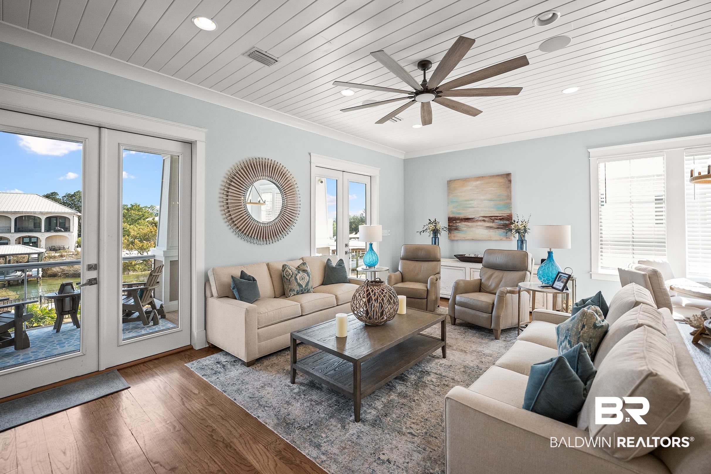 33186 Marlin Key Drive Orange Beach, AL 36561 - Photo 39 of 87 Living room with french doors, wood-type flooring, ceiling fan, healthy amount of natural light, and recessed lighting