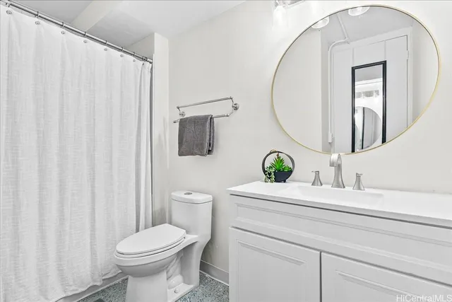 a bathroom with a sink mirror vanity and toilet