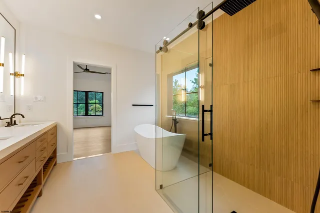 a bathroom with a bathtub