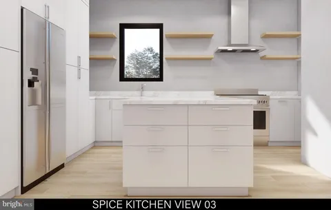 a view of cabinets with wooden floor and window