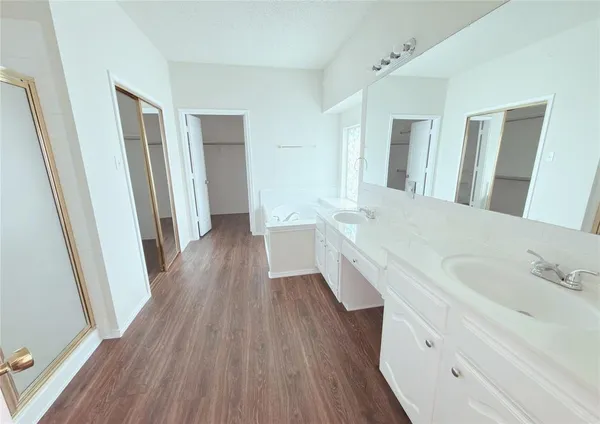 a bathroom with a sink a mirror and a bathtub