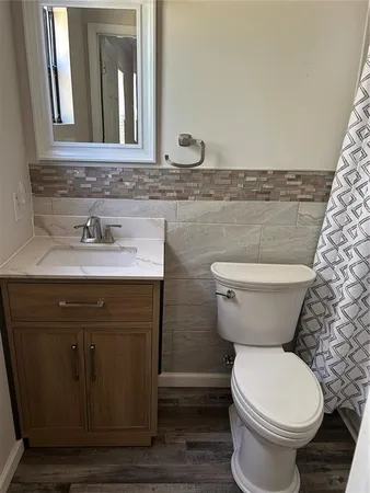 a bathroom with a bathtub