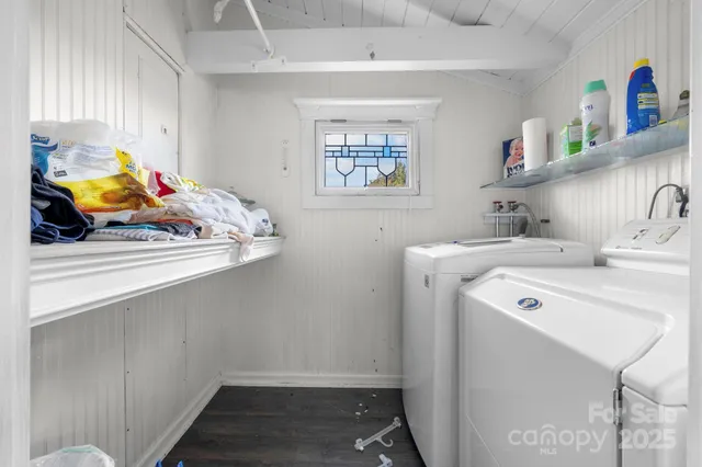 a utility room with dryer and washer