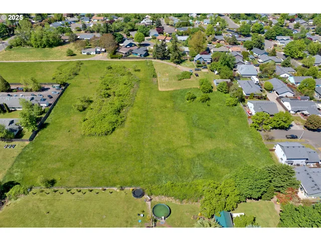 a view of a large yard with lots of green space