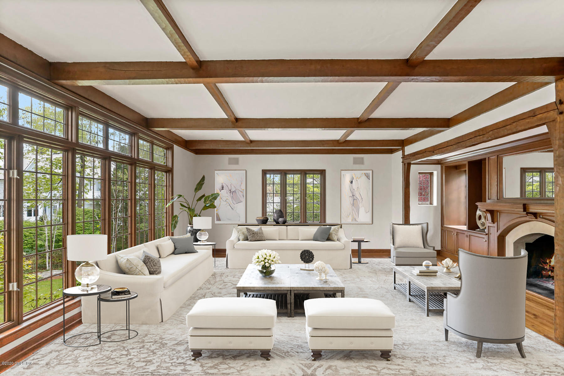 1 Spring Road Greenwich, CT 06830 - Photo 12 of 45 a living room with furniture and floor to ceiling windows