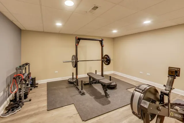 a view of an empty room with empty shelves