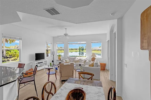a view of a table and chairs in a room