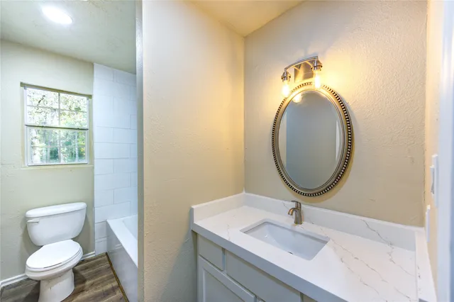 a bathroom with a toilet a sink and a mirror