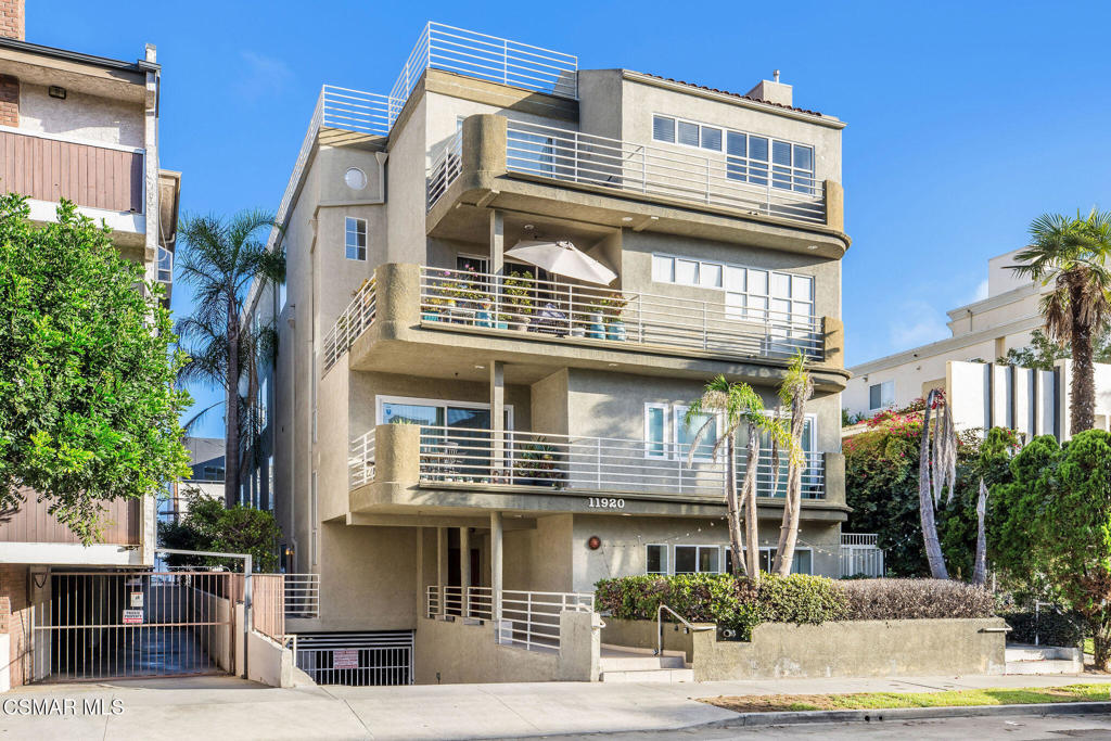 a front view of a multi story building