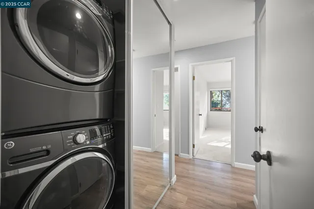 a view of a bathroom with a washer and dryer