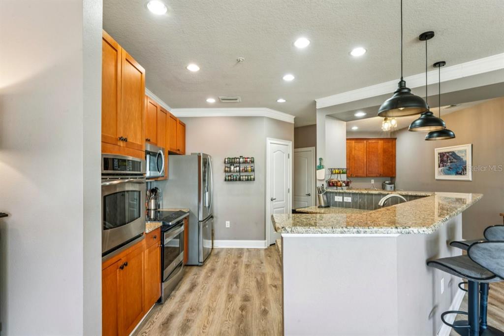 6319 Sunset Bay Circle Apollo Beach, FL 33572 - Photo 16 of 87 a kitchen with stainless steel appliances granite countertop a sink a stove and a refrigerator