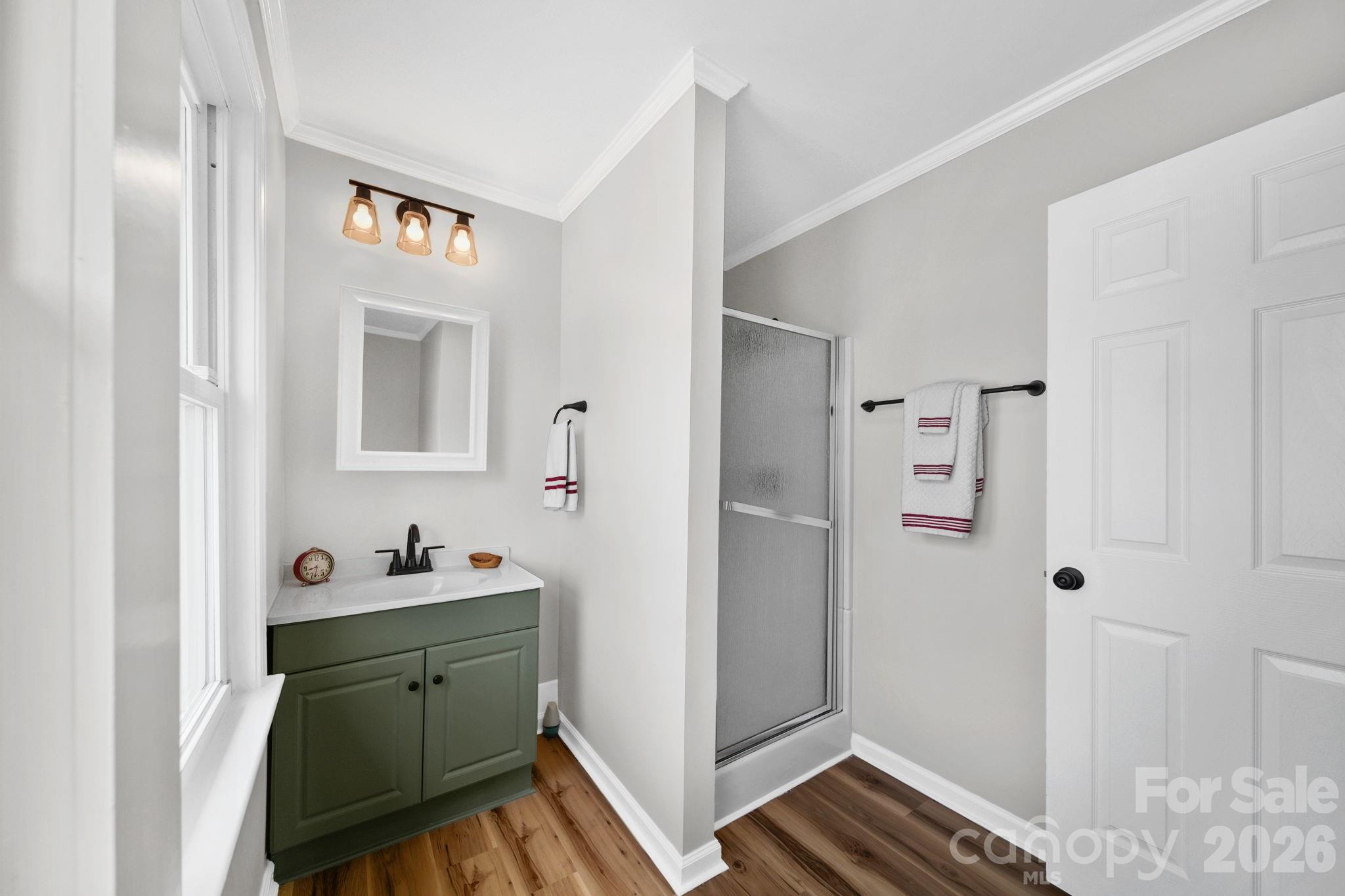 196 Spruce Street Badin, NC 28009 - Photo 27 of 43 a en suite bathroom with a sink a mirror and a shower