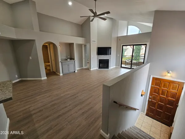 a view of an entryway with a fireplace