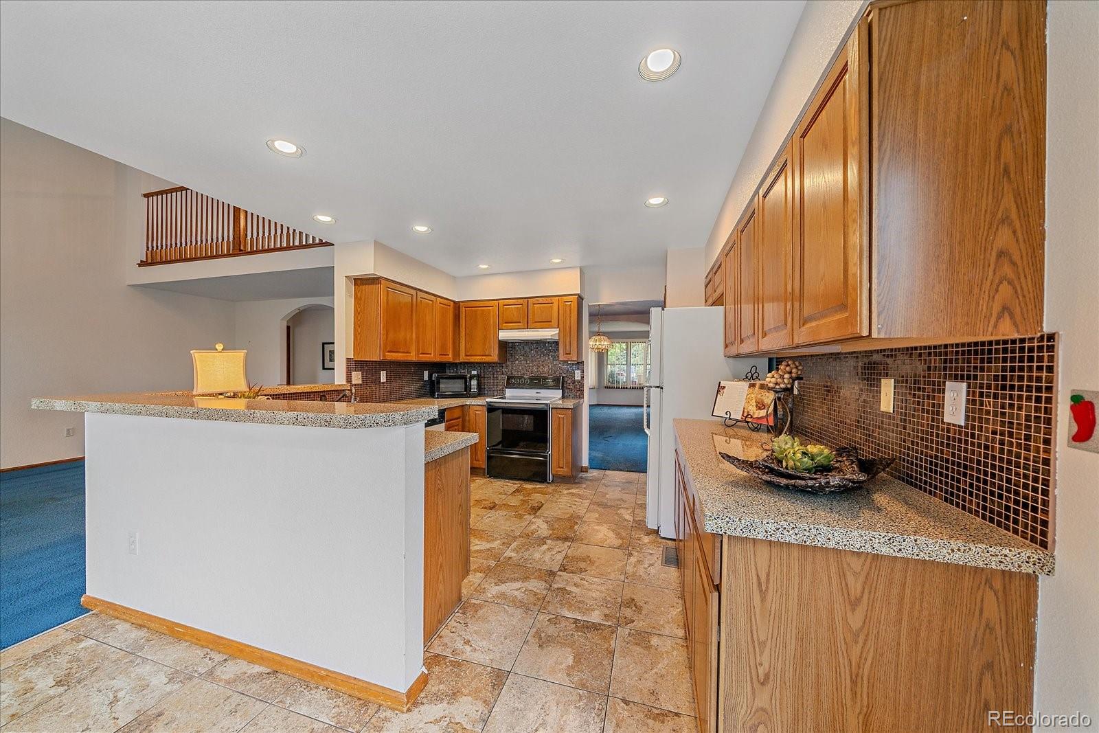 9875 Spring Hill Street Highlands Ranch, CO 80129 - Photo 15 of 38 a kitchen with stainless steel appliances granite countertop a refrigerator a stove and a sink