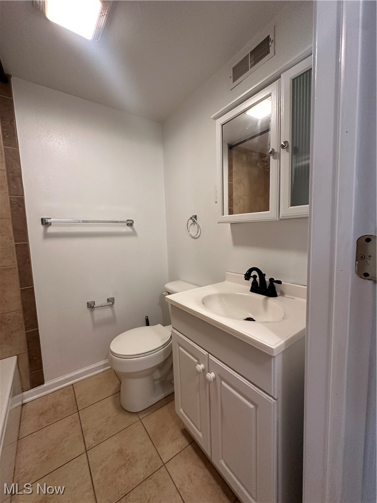 18230 Libby Road Maple Heights, OH 44137 - Photo 36 of 39 Full bathroom with vanity, toilet, visible vents, walk in shower, and tile patterned flooring