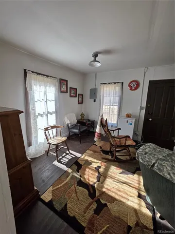 a living room with furniture rug and window