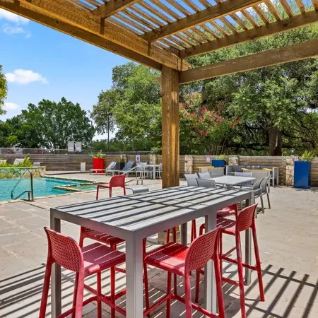 a view of an outdoor seating area